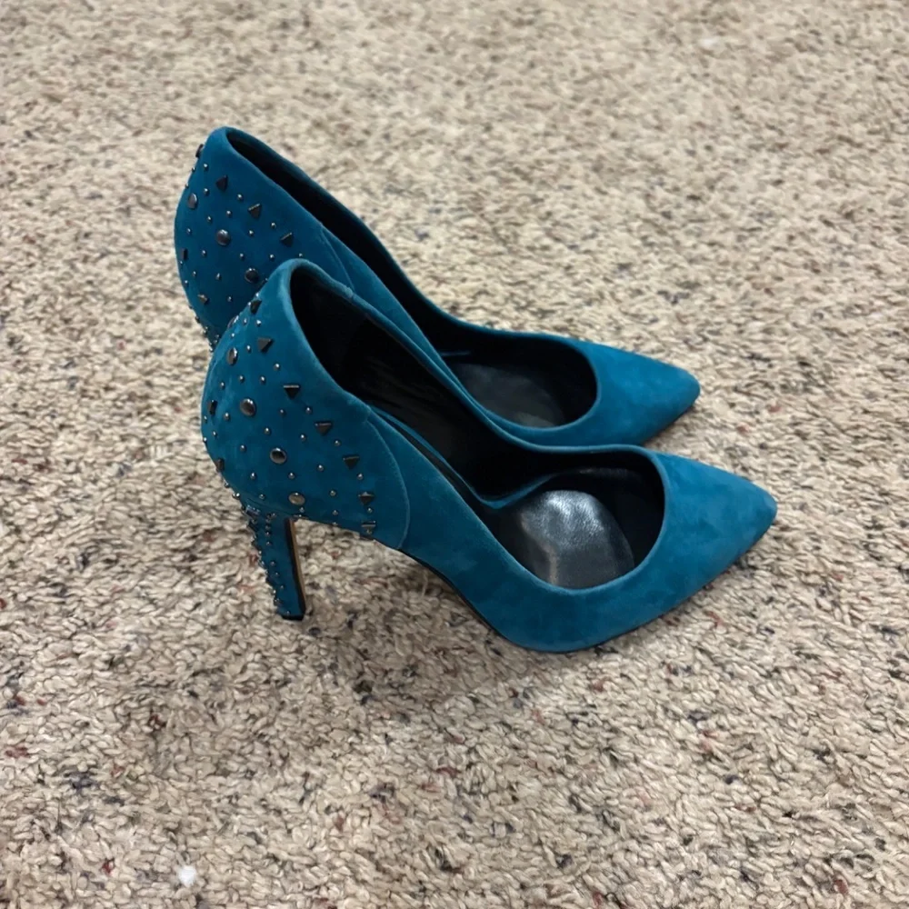 Rebecca Minkoff Heels 8.5 Teal Blue Suede High Heels - Picture 6 of 8